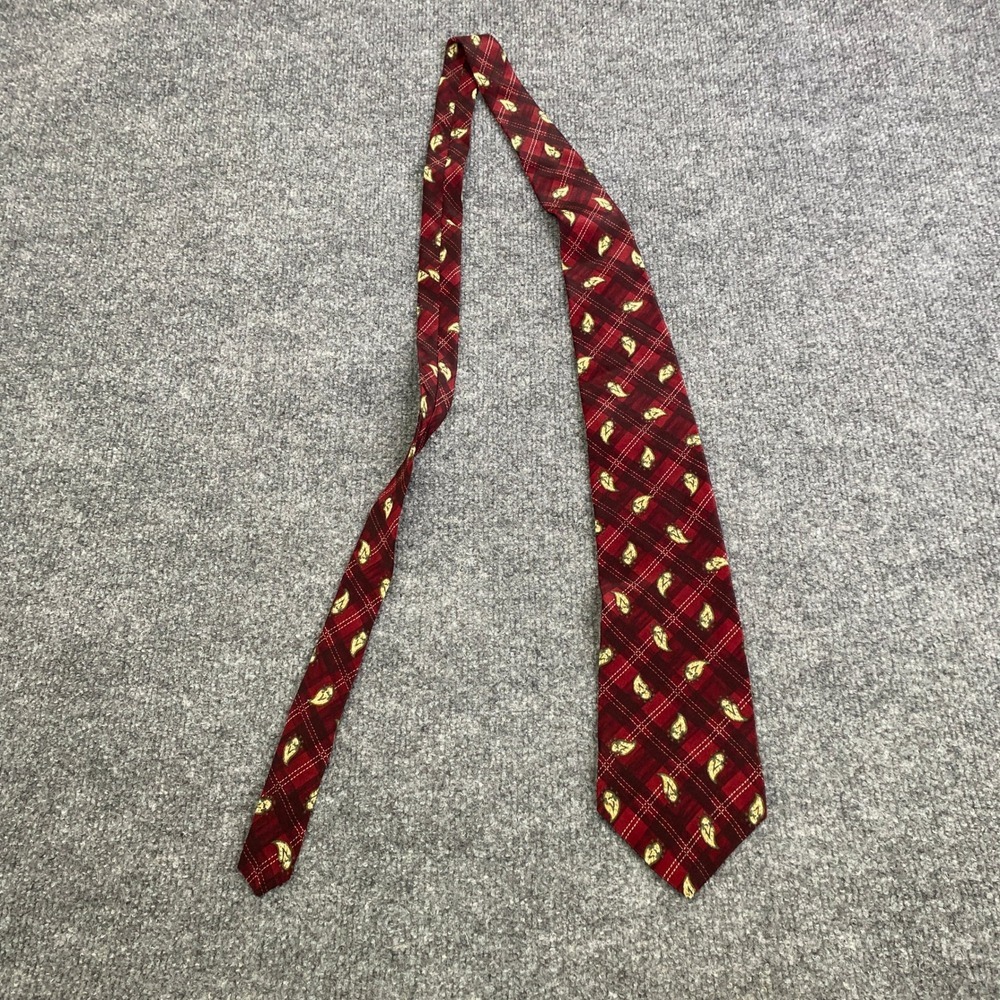 Chaps Ralph Lauren Mens Silk Tie Red Burgundy Plaid Paisley Pattern Vintage USA